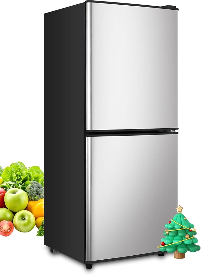 F.W.WOOLWORTHS 4.0 Cu.Ft Refrigerator with Freezer | Compact Fridge with 2 Doors for Office, Kitchen, Dorm and Bedroom, 7 Level Temp Adjustable Thermostat, Silver by FWWOOLWORTHS