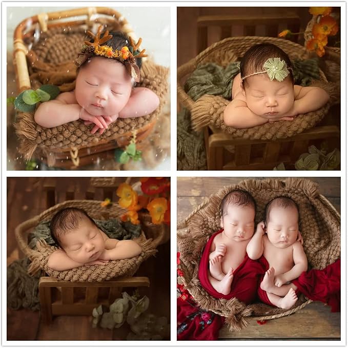 Zeroest Baby Photography Props Basket Braid Wool Wrap Newborn Photo Shoot - Image 9