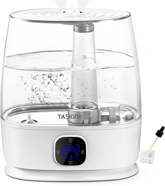 Humidifiers for Bedroom Home, 6L Cool and Warm Mist Air Humidifier for Large Room Baby Nursery, 50H Easy Clean and Top Fill, Quiet with Ultrasonic, Essential Oils, Auto Mode, for House, Plants by Tasigok