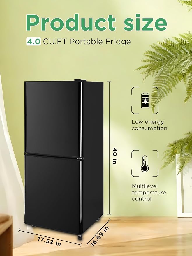 F.W.WOOLWORTHS 4.0 Cu.Ft Refrigerator with Freezer | Compact Fridge with 2 Doors for Office, Kitchen, Dorm and Bedroom, 7 Level Temp Adjustable Thermostat, Black - Image 2