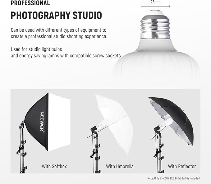 Neewer E26 24W LED Light Bulbs, 2 Packs, 2160 Lumens/5700K/CRI 93+/15000h - Image 6