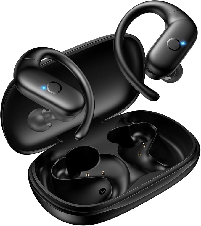 Sport Wireless Earbuds,60Hrs BT5.4 ENC IPX7 Waterproof Earhooks Deep Bass | 14.2mm drivers deliver rich stereo sound. Soft silicone ensures a secure, painless fit for long workouts. by Renmou