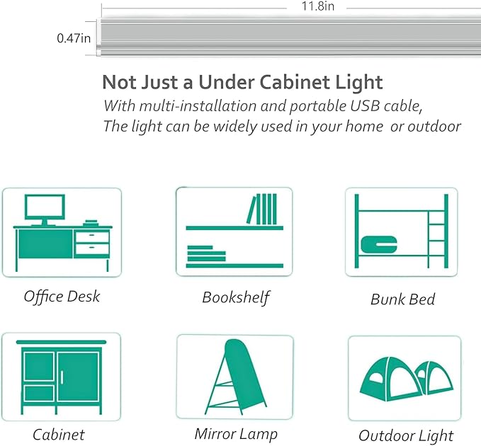 ASOKO Under Cabinet Led Lighting, 12 Inch Light Strip Bar, Daylight White 5000K - Image 3