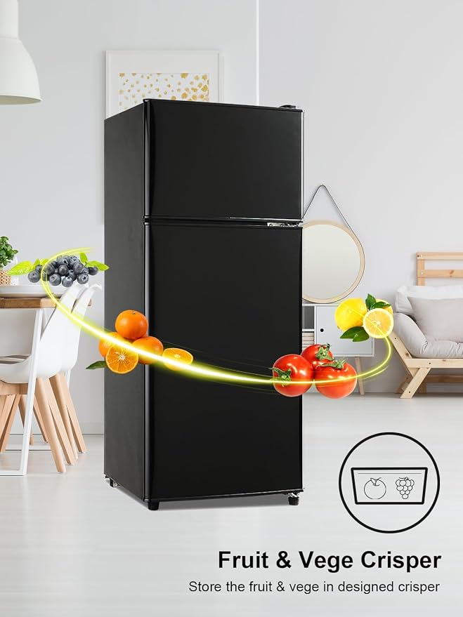 Refrigerator with Freezer 3.8 Cu.Ft Top-Freezer Compact Refrigerator Black | 7 Level Adjustable Thermostat Control, 2 Door, Lock Fresh, Energy Saving - Image 2