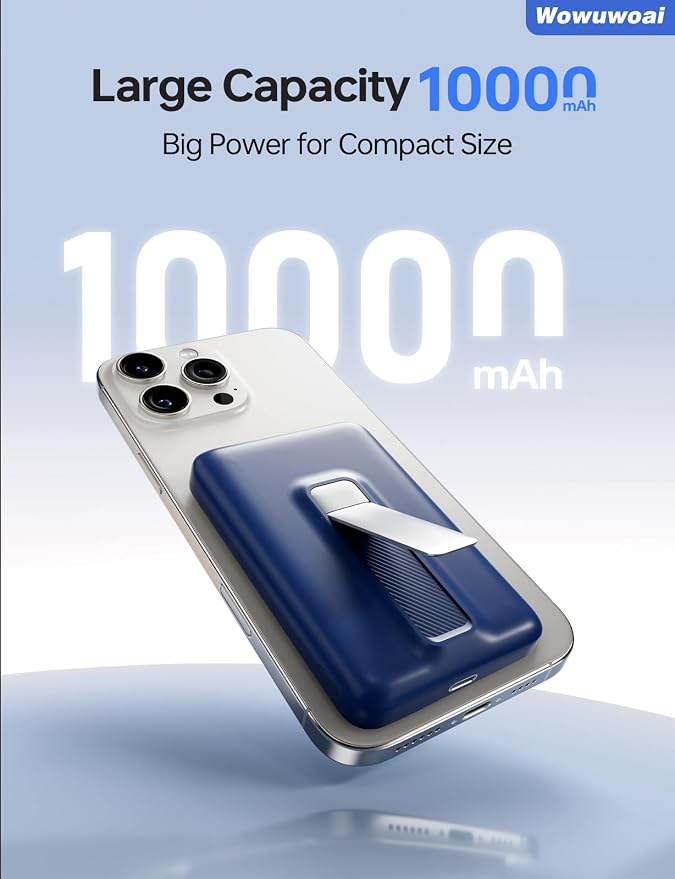 for Magsafe Portable Charger, 10000mAh Wireless Power Bank with Stand and PD 20W, USB C Fast Charging Powerbank, Magnetic Battery Pack Compatible with iPhone 17/16/15/14/13/12 Pro Max - Dark Blue - Image 3