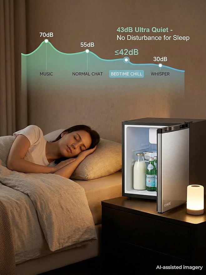 Mini Fridge with Freezer for Office, 1.6 Cu.ft Compact Mini Refrigerator Drinks for Bedroom, Energy Saving 7-Level Adjustable Thermostat, Small Refrigerator for Dorm, Hotel, Stainless Steel - Image 5