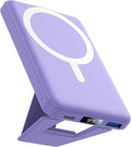 AOGUERBE for Magsafe Power Bank, 10000mAh Foldable Magnetic Battery Pack with LED Display, 3 in 1 Wireless Portable Charger with 22.5W Fast Charging for iPhone 17/16/15/14/13/12 Series-Lilac by AOGUERBE