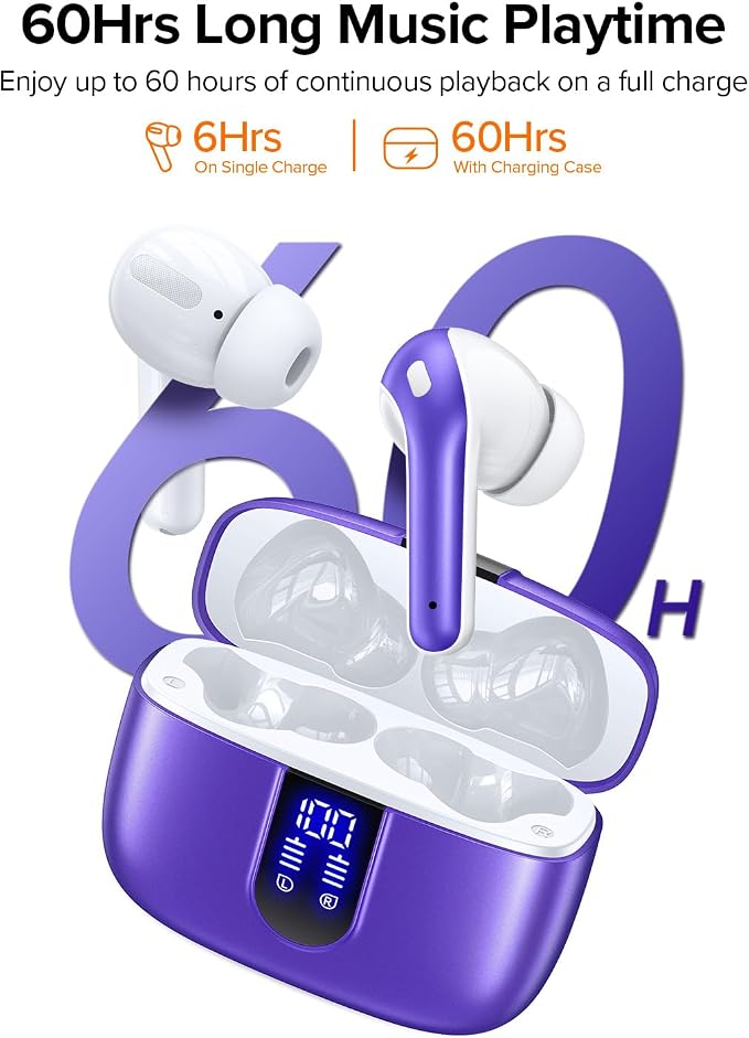 TAGRY Bluetooth Headphones True Wireless Earbuds 60H Playback LED Power Display Earphones with Wireless Charging Case IPX5 Waterproof in-Ear Ear buds with Mic for TV Smart Phone Laptop Computer Sports - Image 3