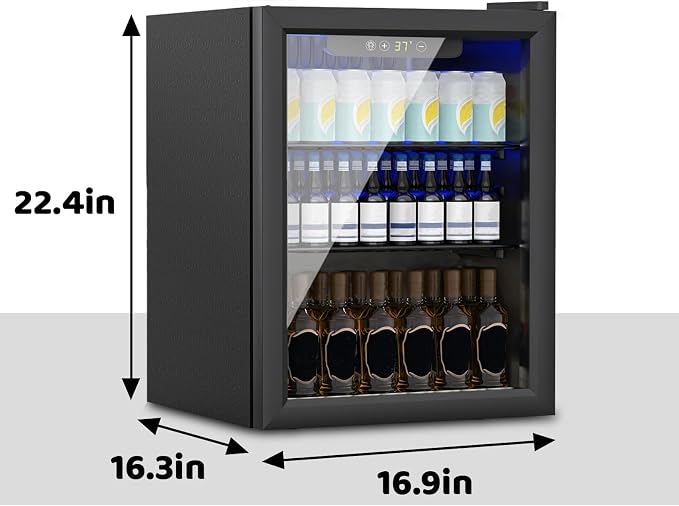 Compact 70 Can/1.7Cu.Ft Mini Fridge, Reversible Glass Front Door | For Soda, Beer or Wine, Portable Small Beverage Refrigerator with Digital Display & Removable Shelves for Office, Dorm, Bar - Image 2