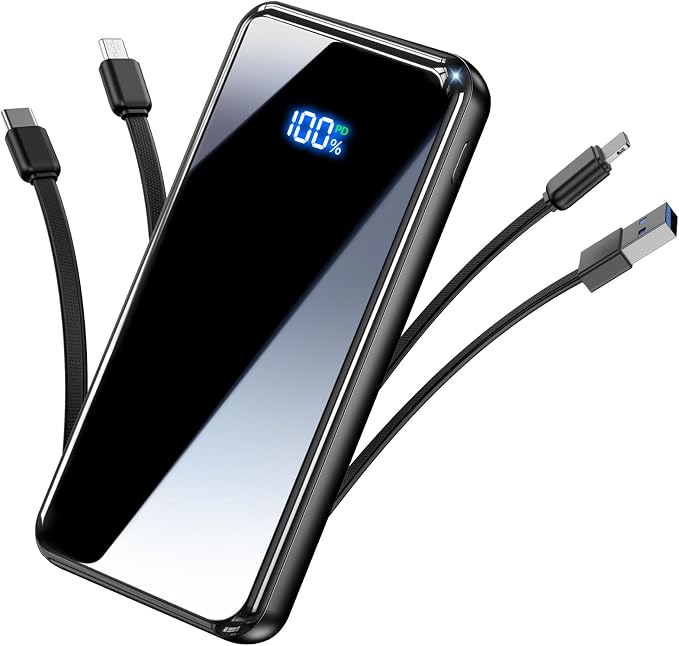 Portable Charger,50000mAh Power Bank Built-in Cable, 22.5W PD USB C In & Out Fast Charging, External Battery Pack with 6 Output & 2 Input, Travel Camping Essential for iPhone 17/16/15/14/13/12,Android by YILANS