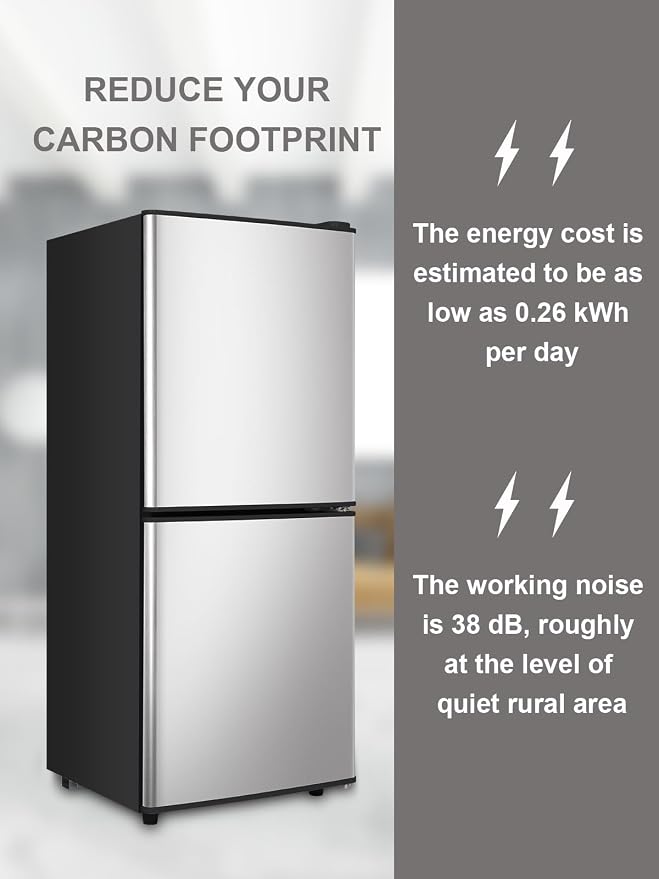 Refrigerator with Freezer 4.0 Cu.Ft Bottom Freezer 2 Door Fridge Silver | 7 Level Adjustable Thermostat Control, Lock Fresh,for Apartment Bedroom Dorm and Office,Low noise - Image 3
