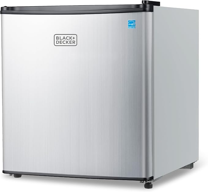 BLACK+DECKER 1.7 Cu. Ft. Compact Refrigerator, BCRK17V, Stainless Look | Energy Star Certified, Single Door Mini Fridge with Chiller Compartment, Personal Fridge for Home or Dorm, R600a Refrigerant by Unknown