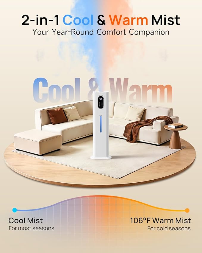 2.1Gal/8L Warm & Cool Mist Humidifiers for Bedroom 500 sq ft, AILINKE Top-Fill Humidifier Large Room with Essential Oil Diffuser, Large Room Humidifiers for Home Baby Nursery Office Plants, White - Image 2