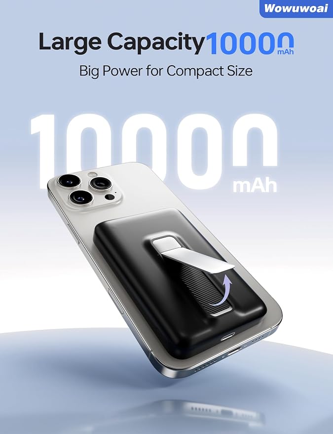 for Magsafe Portable Charger,10000mAh Wireless Magnetic Power Bank with USB C Charging and stand, Travel Essential for Magsafe Battery Pack Compatible with iPhone 17/air/16/15/14/13/12 Series - Image 3