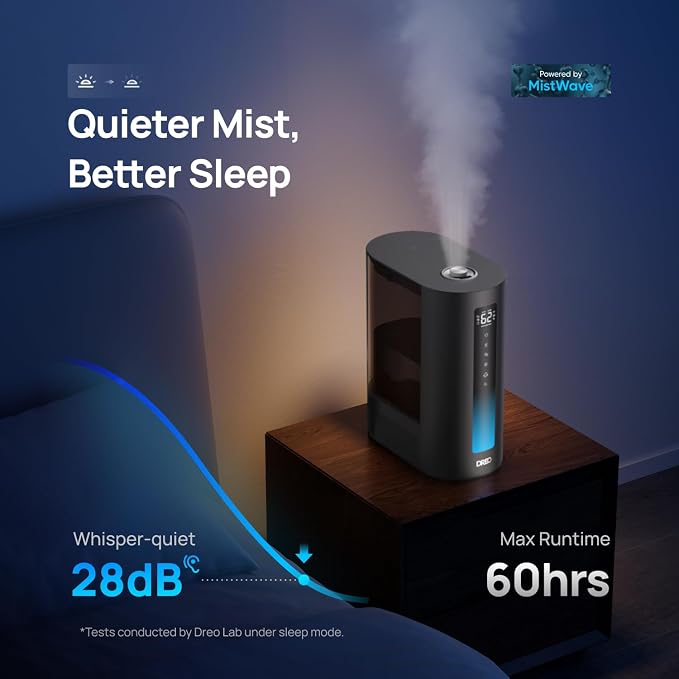 DREO 6L Humidifiers for Bedroom, Smart Warm & Cool Mist for Large Room, 60Hr Quiet Runtime for Baby, Plant, Humidity Sensor, Indicator Light, 12H Timer, Google/Alexa, Black - Image 5