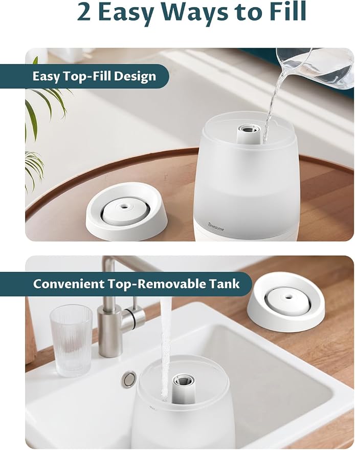 BREEZOME 2.5L Top Fill Humidifiers for Bedroom, 250ml/h Mist Output, 25hrs Humidifiers for Home, 7 Adjustable LED, Essential Oil Diffuser, 25dB Ultrasonic Humidifier for Baby and Indoor Plants, White - Image 9