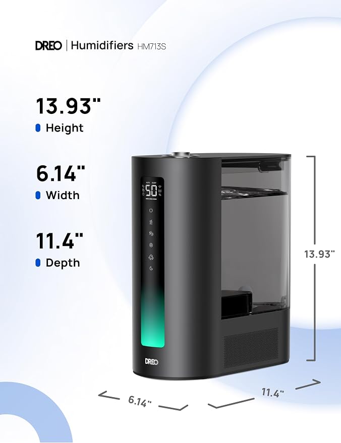 DREO 6L Humidifiers for Bedroom, Smart Warm & Cool Mist for Large Room, 60Hr Quiet Runtime for Baby, Plant, Humidity Sensor, Indicator Light, 12H Timer, Google/Alexa, Black - Image 8