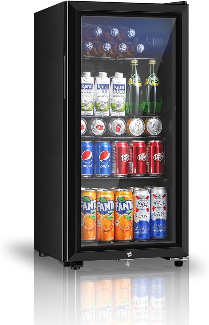 Saeoola Beverage Refrigerator, 3.2 Cu.ft Mini Fridge with Double Glass Door, Cooler for Soda, Beer or Wine for Home, Office or Bar with Adjustable Removable Shelves (Black) by Saeoola