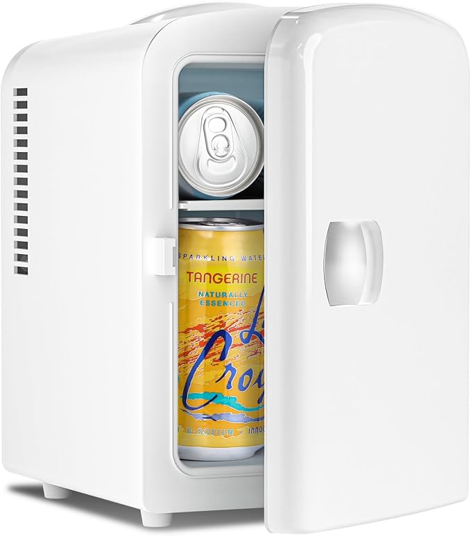 Antarctic Star 4L/6 Can Portable Compact Refrigerator for Bedroom,Car,Office & Dorm,Small Cooler for Food/Drinks/Skin Care,AC/DC,WHITE by AntarcticStar