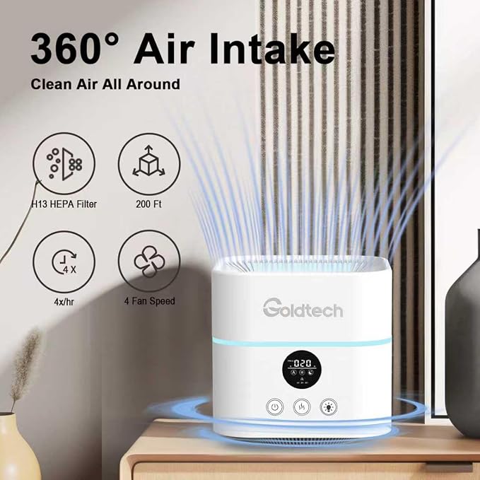Humidifier and Air Purifier in One for Bedroom Up to 200Ft²,H13 True HEPA Filter Desk Air Purifiers with 500ML Water Tank,LED Light,Small Air Purifier and Humidifier Combo for Bedroom,Office - Image 3