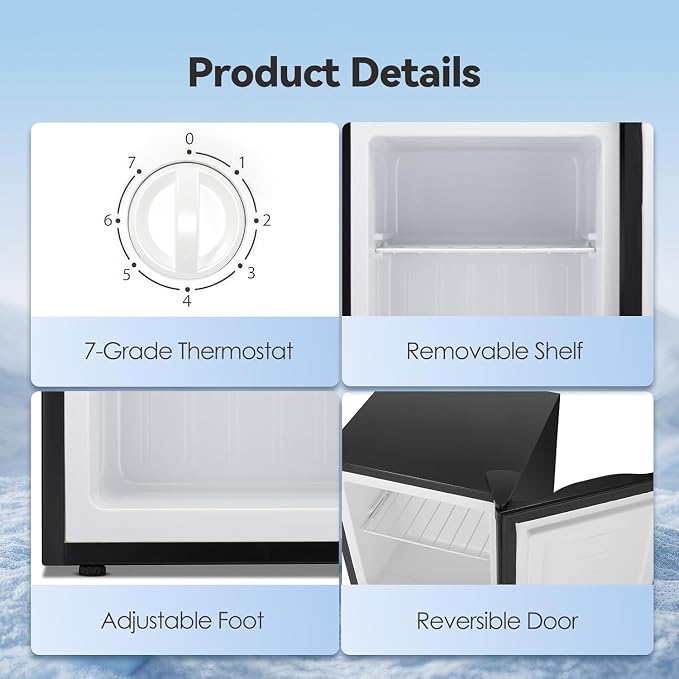 Antarctic Star 1.1 Cu.ft Small Upright Freezer, Compact Mini Freezer with Adjustable Thermostat, Removable Shelves, Reversible Door Hinge, Quiet for Home/Office/Dorm/Kitchen - Image 4
