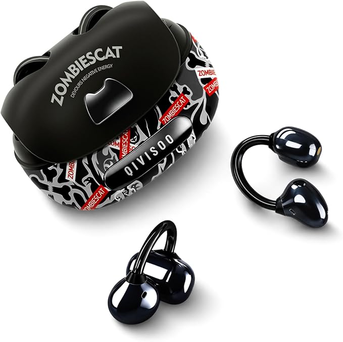 Third-generation Open Headphones, Clip-on Earplugs, True Wireless TWS Bluetooth 6.0 Earclip Earphone with Microphone, Stable to Wear Suitable for Glasses Wearers and Outdoor Sports and Running, Black by crowm