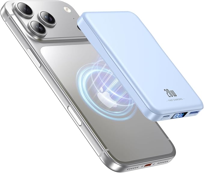 Aobbow Magnetic Portable Charger, 10000mAh for Magsafe Battery Pack, 20W Fast Charging Power Bank, Travel Essential of Wireless Charger Compatible with iPhone 17/16/15/14/13 Pro/Max/Air/Plus-SkyBlue by Unknown