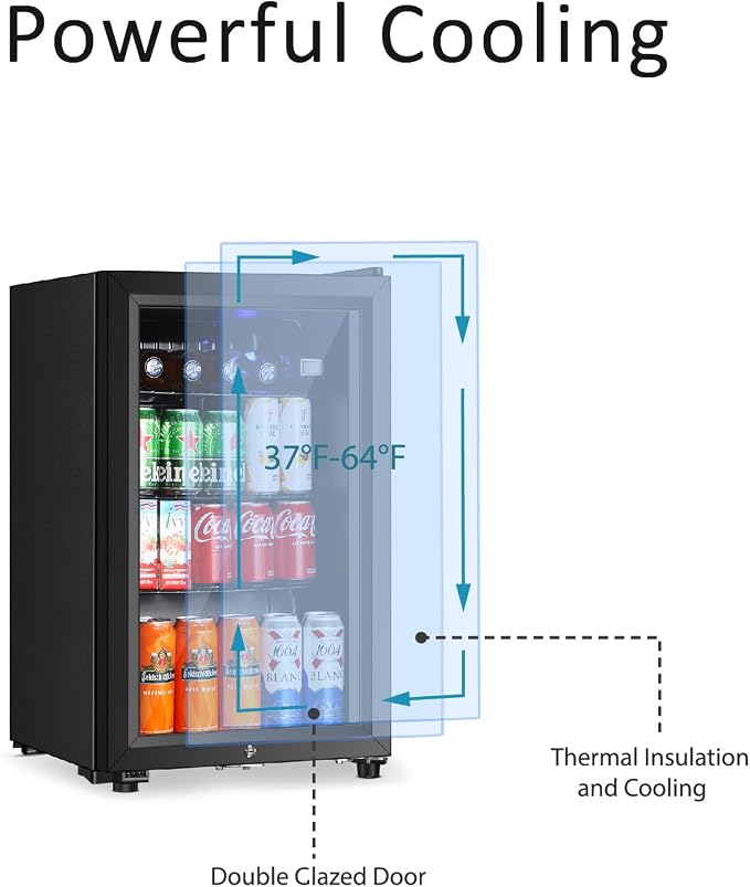 Saeoola Beverage Refrigerator, 2.3Cu.ft Mini Fridge with Double Glass Door, Cooler for Soda, Beer or Wine for Home, Office or Bar with Adjustable Removable Shelves (Black) - Image 3