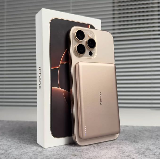 TORRAS MiniMag Power Bank, Ultra Slim 5,000mAh Wireless Portable Charger with USB-C Cable, Fast Charging iPhone Air MagSafe Battery Pack, Compatible Charger for iPhone 17/16/15/14/13/12, Desert Gold - Image 6