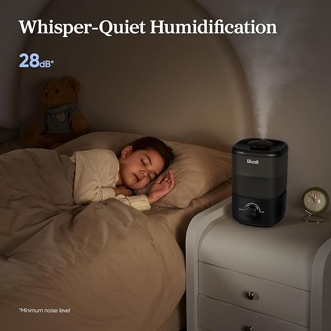 LEVOIT Classic 160 Top-Fill Ultrasonic Cool Mist Humidifier, Super Easy to Fill and Clean, Quiet Operation for Bedroom Home Baby & Plants, Auto Shut-off for Safety, 360° Rotating Nozzle, 2.5L, Black - Image 6
