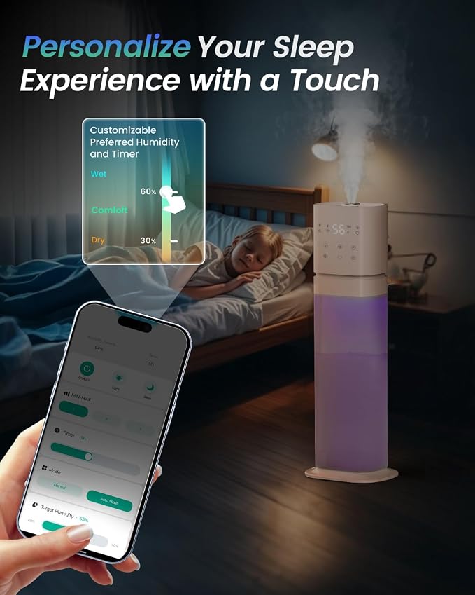 Smart Humidifier Large Room, 2.1Gal/8L Humidifiers for Bedroom with Extended Tube&Night Light, Whole House Cool Mist Humidifiers, WIFI App&Voice Control, Home/Kids/Baby, Pale Pink - Image 7
