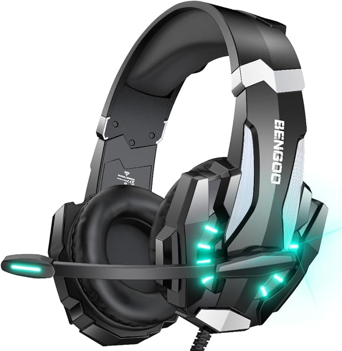 BENGOO G9000 Stereo Gaming Headset for PS4 PC Xbox One PS5 Controller, Noise Cancelling Over Ear Headphones with Mic, LED Light, Bass Surround, Soft Memory Earmuffs for Laptop Mac - Black by BENGOO