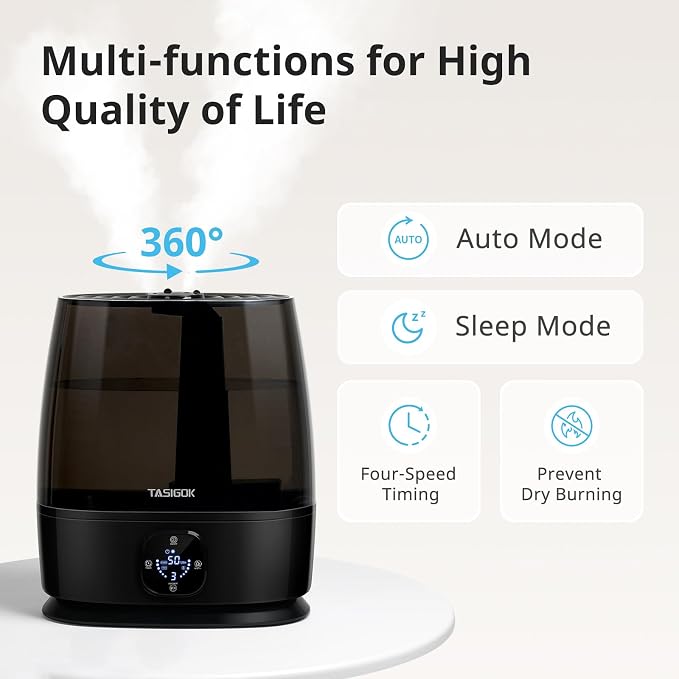 Humidifiers for Bedroom Home, 6L Cool and Warm Mist Air Humidifier for Large Room Baby Nursery, 50H Easy Clean and Top Fill, Quiet with Ultrasonic, Essential Oils, Auto Mode, for House, Black - Image 6