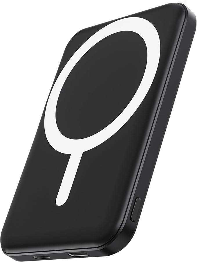 podoru for Magsafe Battery Pack, 5000mAh Magnetic Power Bank with Type-C Cable 20W PD Fast Charging Lighting Input Wireless Portable Charger for iPhone 17/16/15/14/13/12/ All Series-Black by PodoruPowerBank