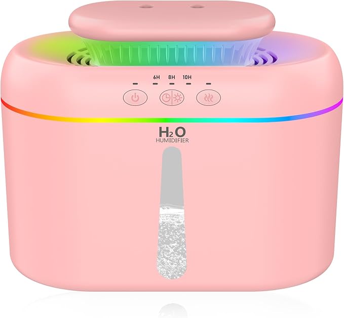 2L humidifiers for bedroom Room Home Ultra-Quiet 28 dB Quiet Supersized Cool Mist Air Humidifier for Baby Nursery，Dual Nozzie，Easy to Clean & Fill, 7 Color NightLight (Light Pink) by Lisacool
