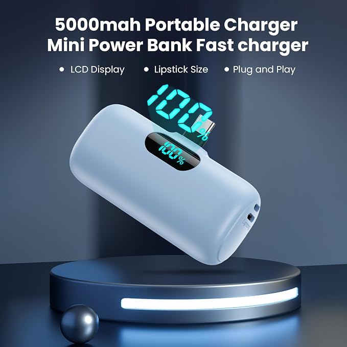 [2-Pack] Mini Portable Charger 5000mAh Power Bank,3A PD USB C Cell Phone Portable Power, LCD Display Battery Pack Compatible with iPhone 17/17 Air/16/16 pro/15/15 pro Max/Android/Samsung/Moto/LG etc - Image 6