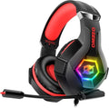 Ozeino Gaming Headset for PC, Ps4, Ps5, Xbox Headset with 7.1 Surround Sound, Gaming Headphones with Noise Cancelling Mic RGB Light Over Ear Headphones for Xbox Series X/S, Switch -Red by Ozeino