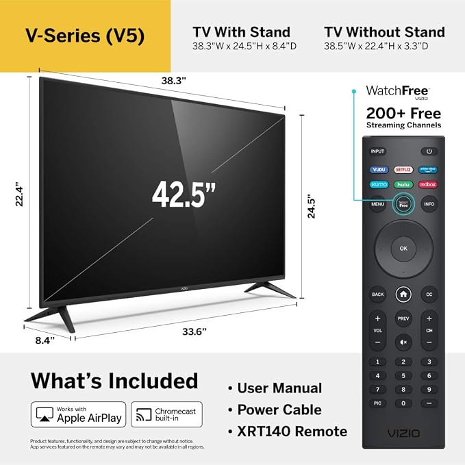 VIZIO 43 Inch 4K Smart TV, V-Series UHD HDR Television with Apple AirPlay and Chromecast Built-in - Image 3