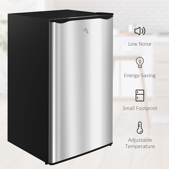 HOMCOM 3.2 Cu.Ft Mini Fridge with Freezer Single Reversible Door Silver | Compact Refrigerator, Adjustable Thermostat, Shelf, for Bedroom Dorm Home Office, Energy Efficient - Image 8