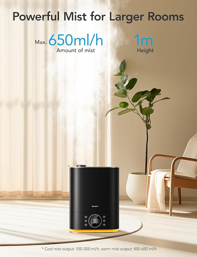 GoveeLife 7L Humidifiers for Bedroom, Smart Top-Fill Cool & Warm Mist Humidifier Large Room, Auto Mode, 70H Quiet Runtime for Baby Plants Nursery, App & Voice Control, RGB Nightlight, Humidity Sensor - Image 3