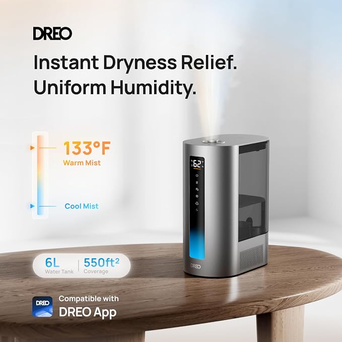 DREO 6L Humidifiers for Bedroom, Smart Warm & Cool Mist for Large Room, 60Hr Quiet Runtime for Baby, Plant, Humidity Sensor, Indicator Light, 12H Timer, Google/Alexa, HM713S - Image 2