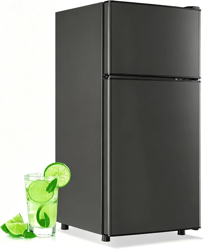 45L Mini Fridge with Top Freezer Small Refrigerator with Two Door & 7 Temperature Settings & 2 Remoable Shelves Ideal for Kitchen Office Apt Dark Gray by DEMULLER