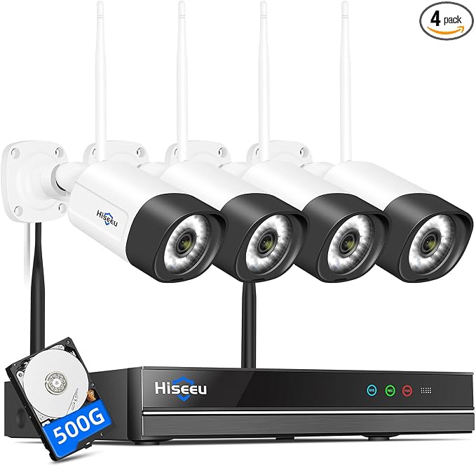 Hiseeu 2.5K 5MP WiFi Security Camera System Outdoor, Expandable 16CH 8MP NVR by Hiseeu