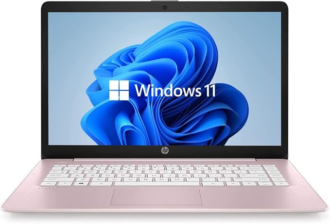 HP 14" HD Laptop, Windows 11, Intel Celeron Dual-Core Processor Up to 2.60GHz, 4GB RAM, 64GB SSD, Webcam, Dale Pink (Renewed) by Amazon+Renewed