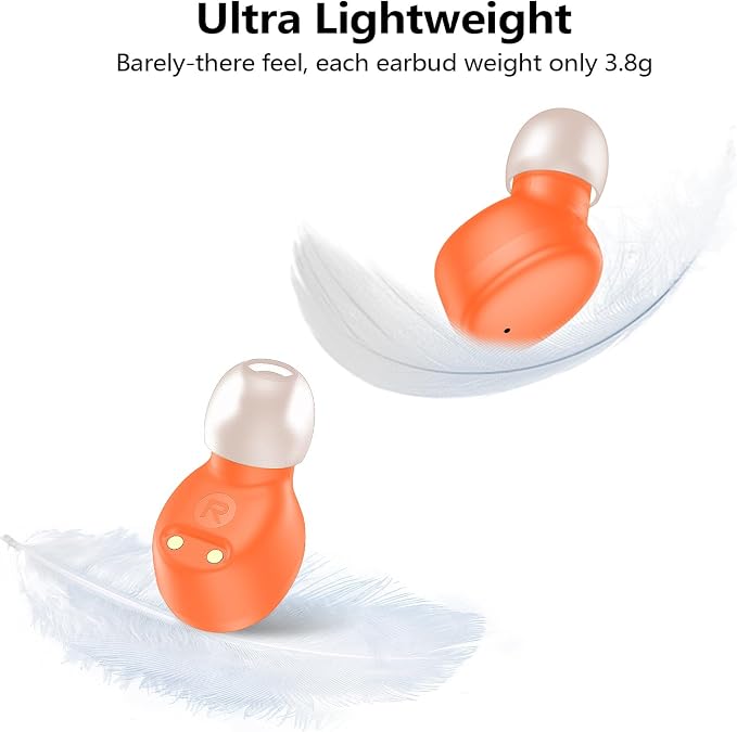 kurdene Wireless Earbuds Bluetooth 5.3 Light Weight in Ear Headphones | Premium Sound Bass Ear buds with Charging Case,Touch Control,Built in Mics Headset,Clear Calls for Sports Workout Orange - Image 4