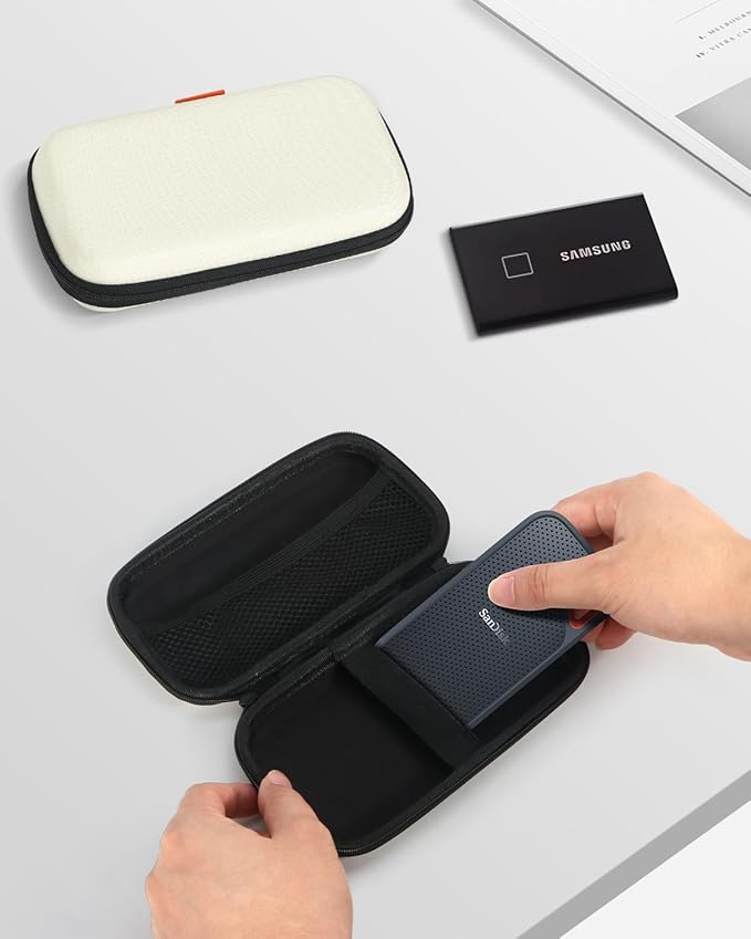 Off White Small Travel Electronic Organizer Case - Universal Hard Carrying Case Portable Storage Pouch Bag for Tech Accessories, Cable, Cord, MP3 Players, Card, Car Key Cash, SD Card - Image 7