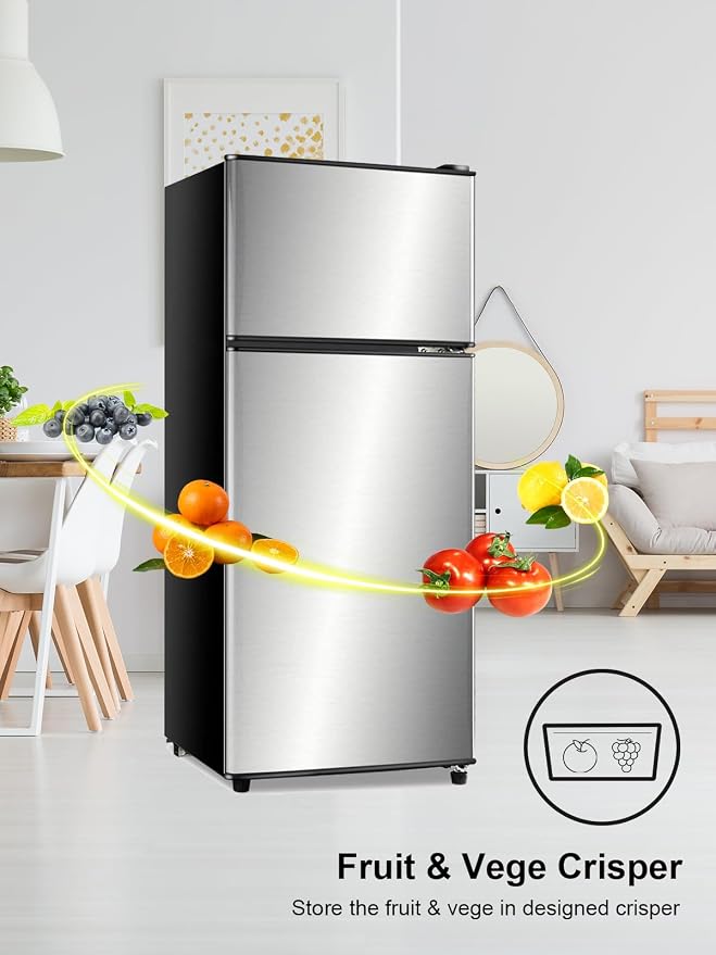 Refrigerator with Freezer 3.8 Cu.Ft Top-Freezer Compact frige Silver | 7 Level Adjustable Thermostat Control ,2 Door, Lock Fresh,Low noise,Low Power Consumption - Image 2