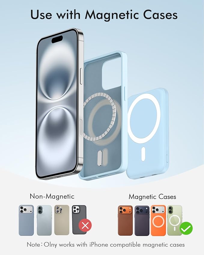 podoru for Magsafe Battery Pack, 5000mAh Magnetic Power Bank with Type-C Cable 20W PD Fast Charging Lighting Input Wireless Portable Charger for iPhone 17/16/15/14/13/12/ All Series-Sierra Blue - Image 2