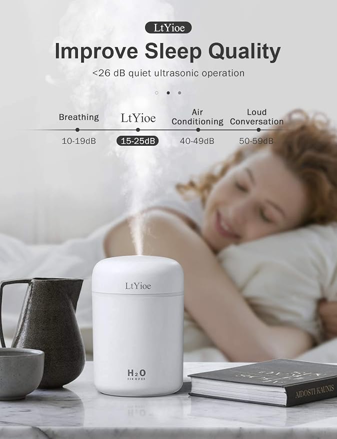 Colorful Cool Mini Humidifier, USB Personal Desktop Humidifier for Car, Office Room, Bedroom,etc. Auto Shut-Off, 2 Mist Modes, Super Quiet. (White) - Image 5