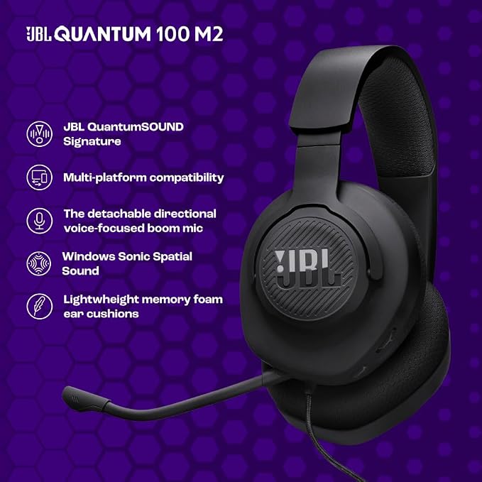 JBL Quantum 100M2 Wired Gaming Headset, Detachable Mic - Black | Memory Foam Ear Cushions And 3.5 Mm Jack Work With PC, PlayStation, Xbox, Nintendo Switch For Immersive PC Gaming Sessions - Image 5